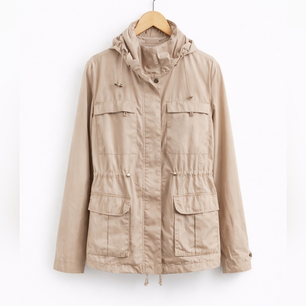 Talbots Women's Utility Field Jacket Beige Lightweight Drawstring size 12